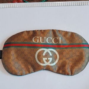 Gucci Tan Eye Mask with Logo and Stripe